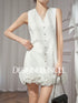 Ladies Sleeveless V-Neckline Classic Rose Decor Mini Dress